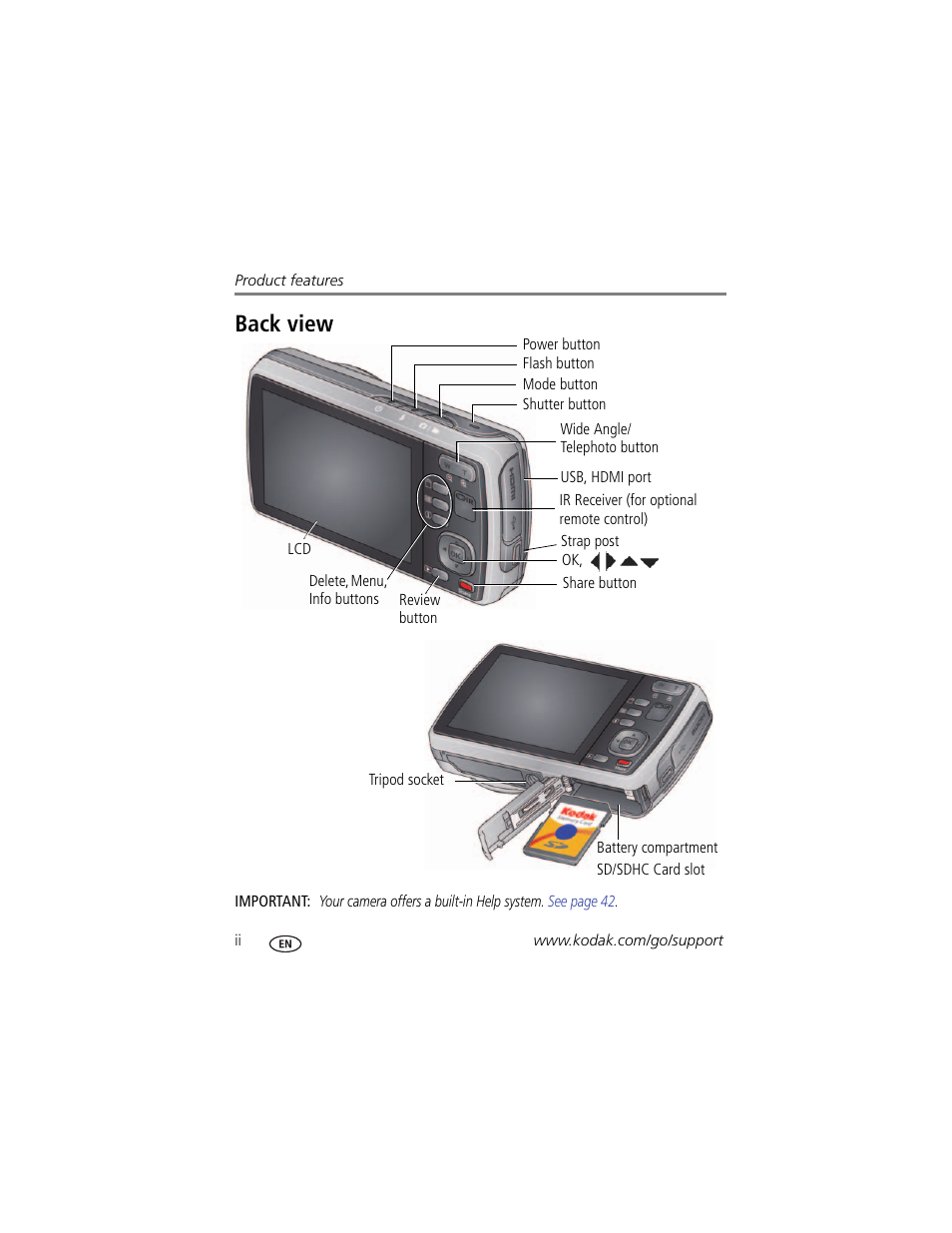 Back view | Kodak M580 User Manual | Page 4 / 68