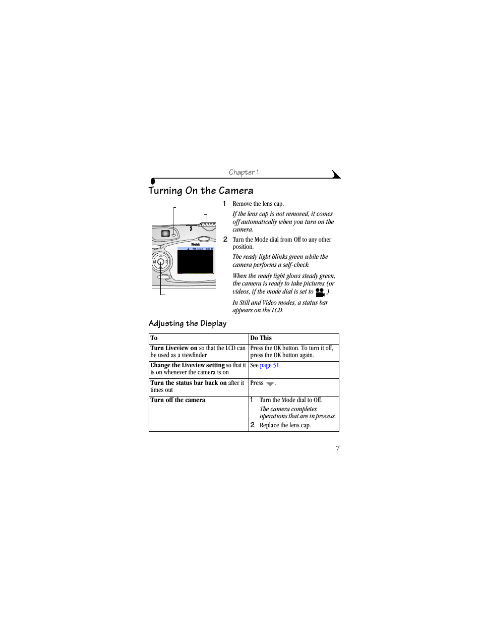 Turning on the camera, Adjusting the display | Kodak DX4330 User Manual | Page 19 / 120