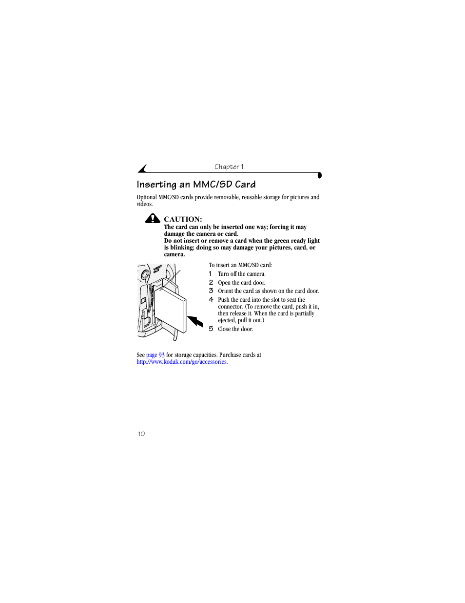 Inserting an mmc/sd card | Kodak DX4330 User Manual | Page 22 / 120