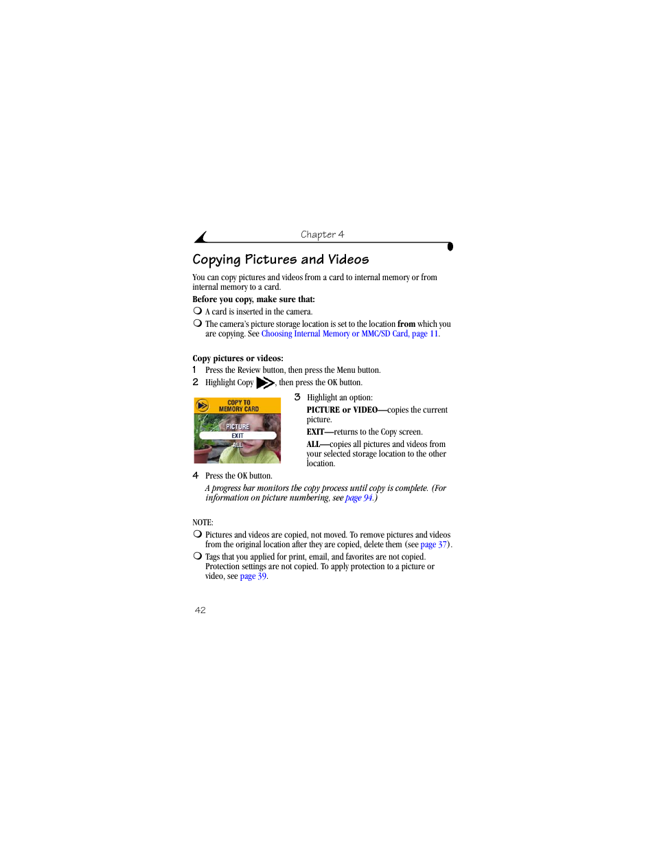 Copying pictures and videos | Kodak DX4330 User Manual | Page 54 / 120