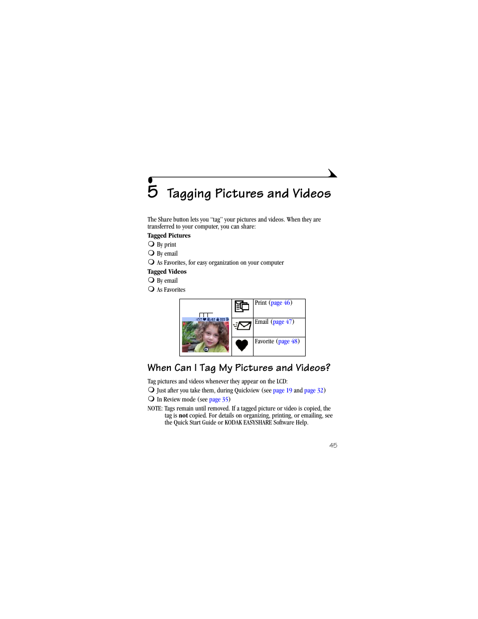 5 tagging pictures and videos, When can i tag my pictures and videos, Tagging pictures and videos | Kodak DX4330 User Manual | Page 57 / 120