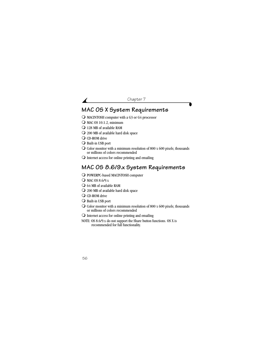 Mac os x system requirements, Mac os 8.6/9.x system requirements | Kodak DX4330 User Manual | Page 68 / 120