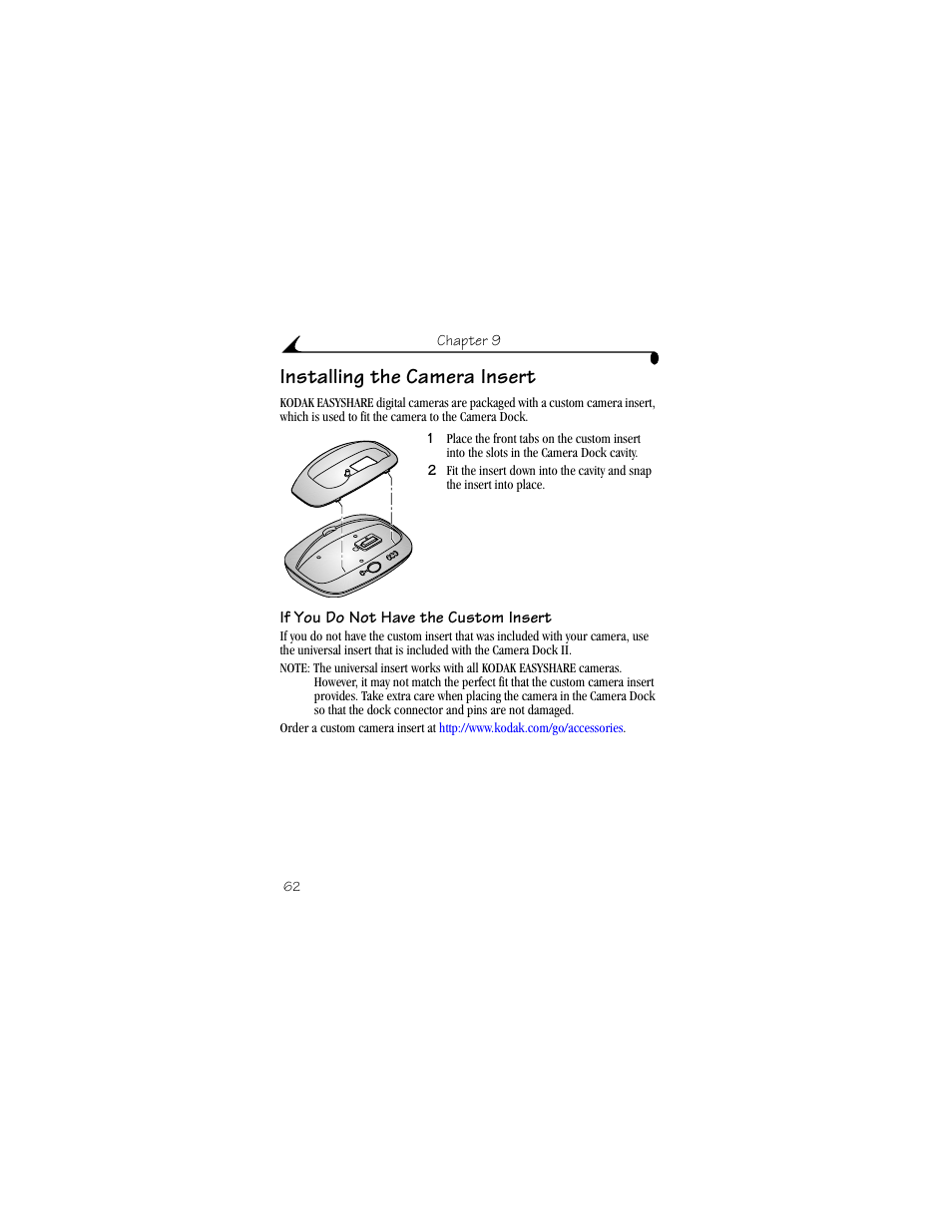 Installing the camera insert, If you do not have the custom insert | Kodak DX4330 User Manual | Page 74 / 120