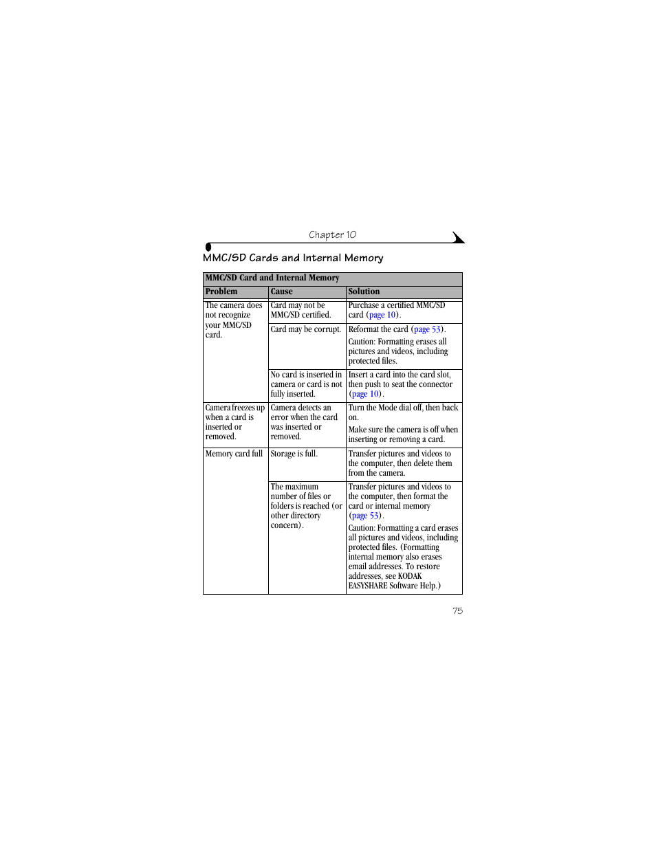 Mmc/sd cards and internal memory | Kodak DX4330 User Manual | Page 87 / 120