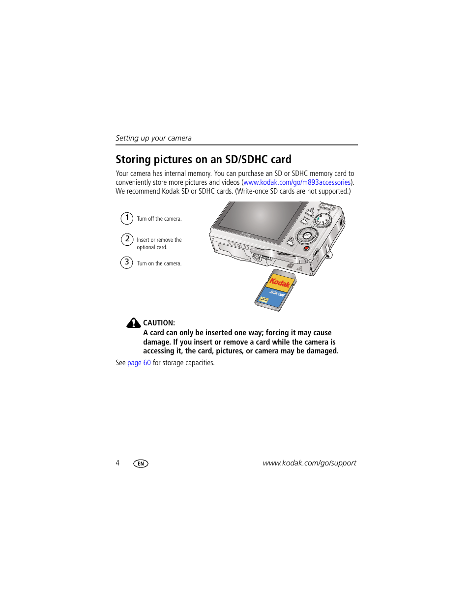 Storing pictures on an sd/sdhc card | Kodak M893 IS User Manual | Page 10 / 79