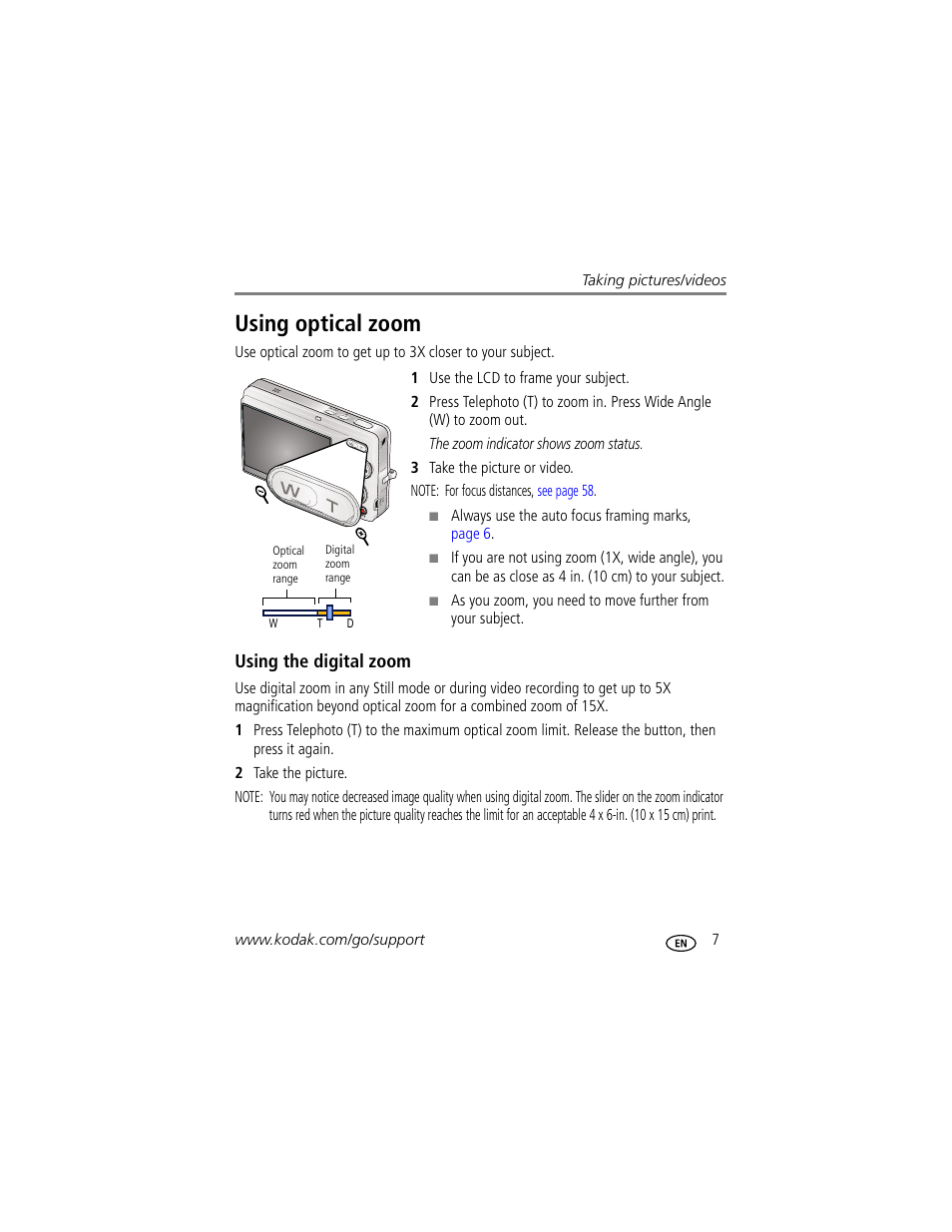 Using optical zoom, Using the digital zoom | Kodak M893 IS User Manual | Page 13 / 79