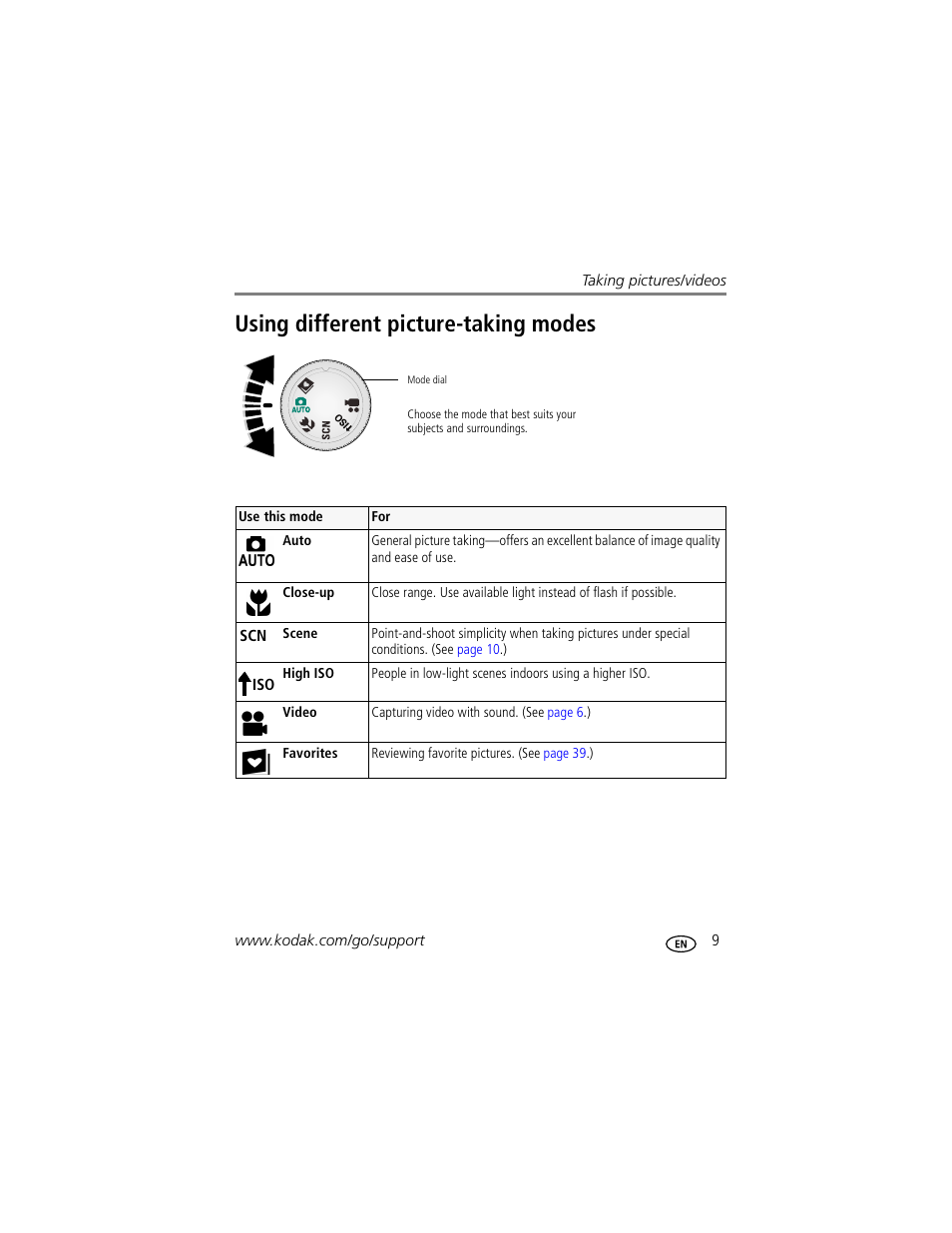 Using different picture-taking modes | Kodak M893 IS User Manual | Page 15 / 79