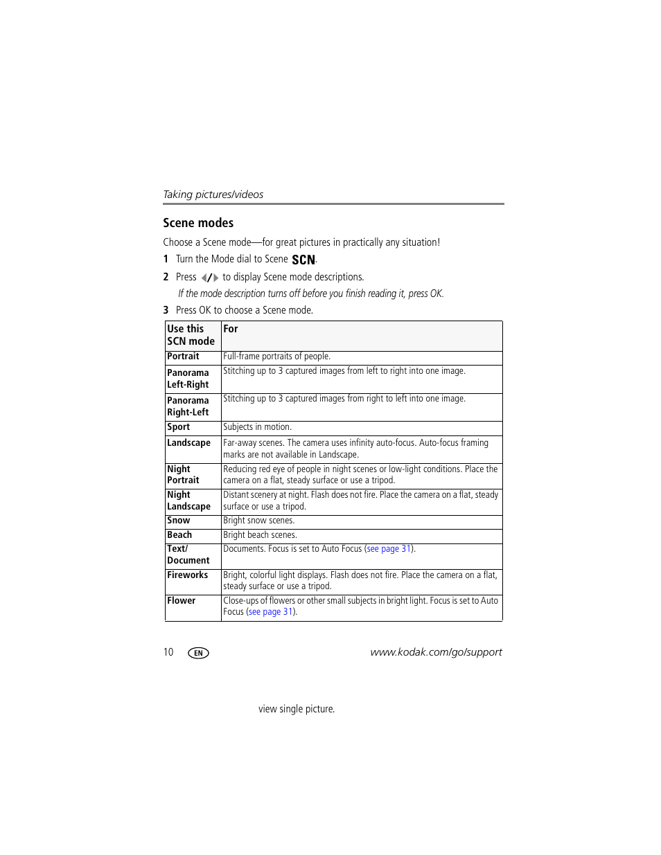Scene modes | Kodak M893 IS User Manual | Page 16 / 79