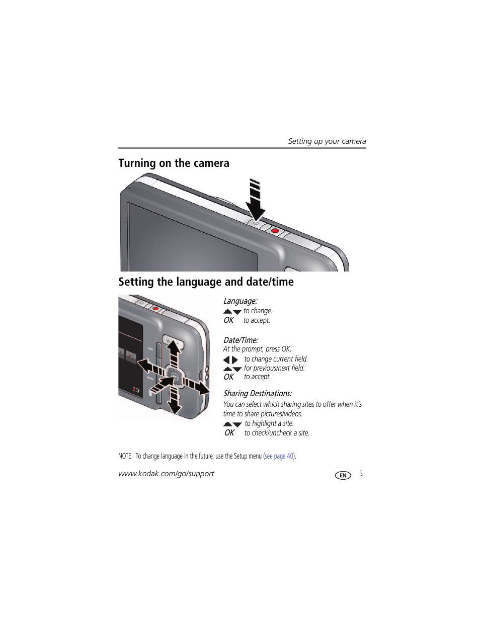 Setting the language and date/time | Kodak M583 User Manual | Page 11 / 70