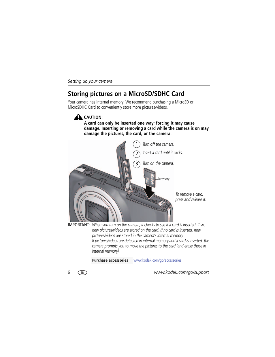 Storing pictures on a microsd/sdhc card | Kodak M583 User Manual | Page 12 / 70