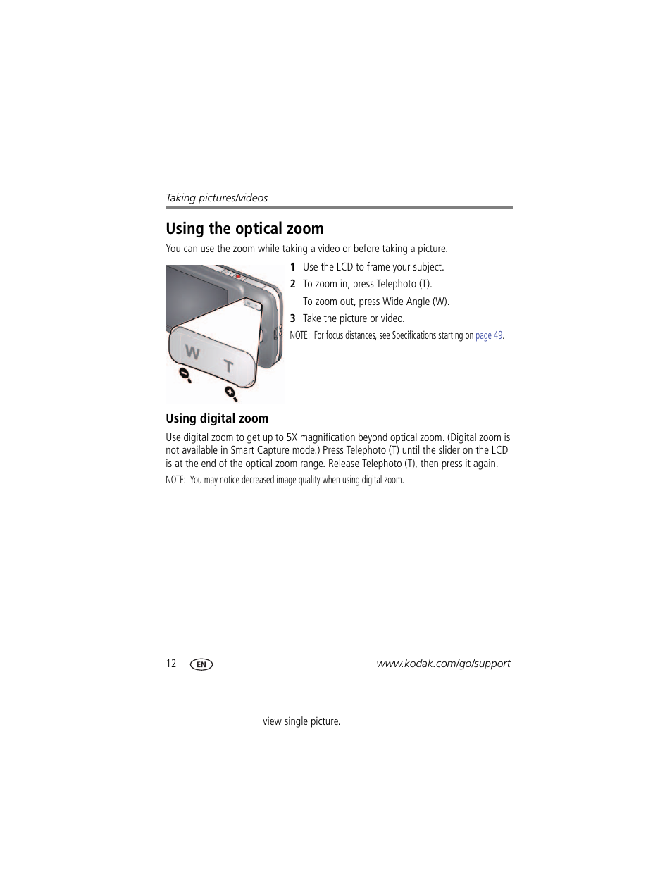 Using digital zoom, Using the optical zoom | Kodak M583 User Manual | Page 18 / 70