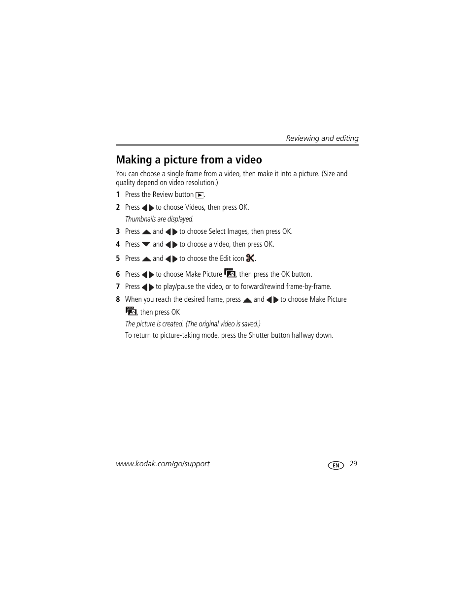 Making a picture from a video | Kodak M583 User Manual | Page 35 / 70
