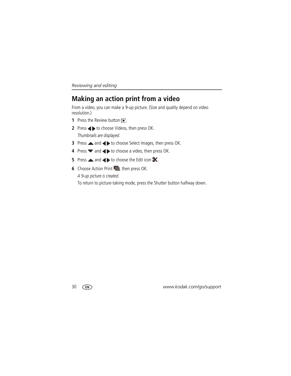 Making an action print from a video | Kodak M583 User Manual | Page 36 / 70