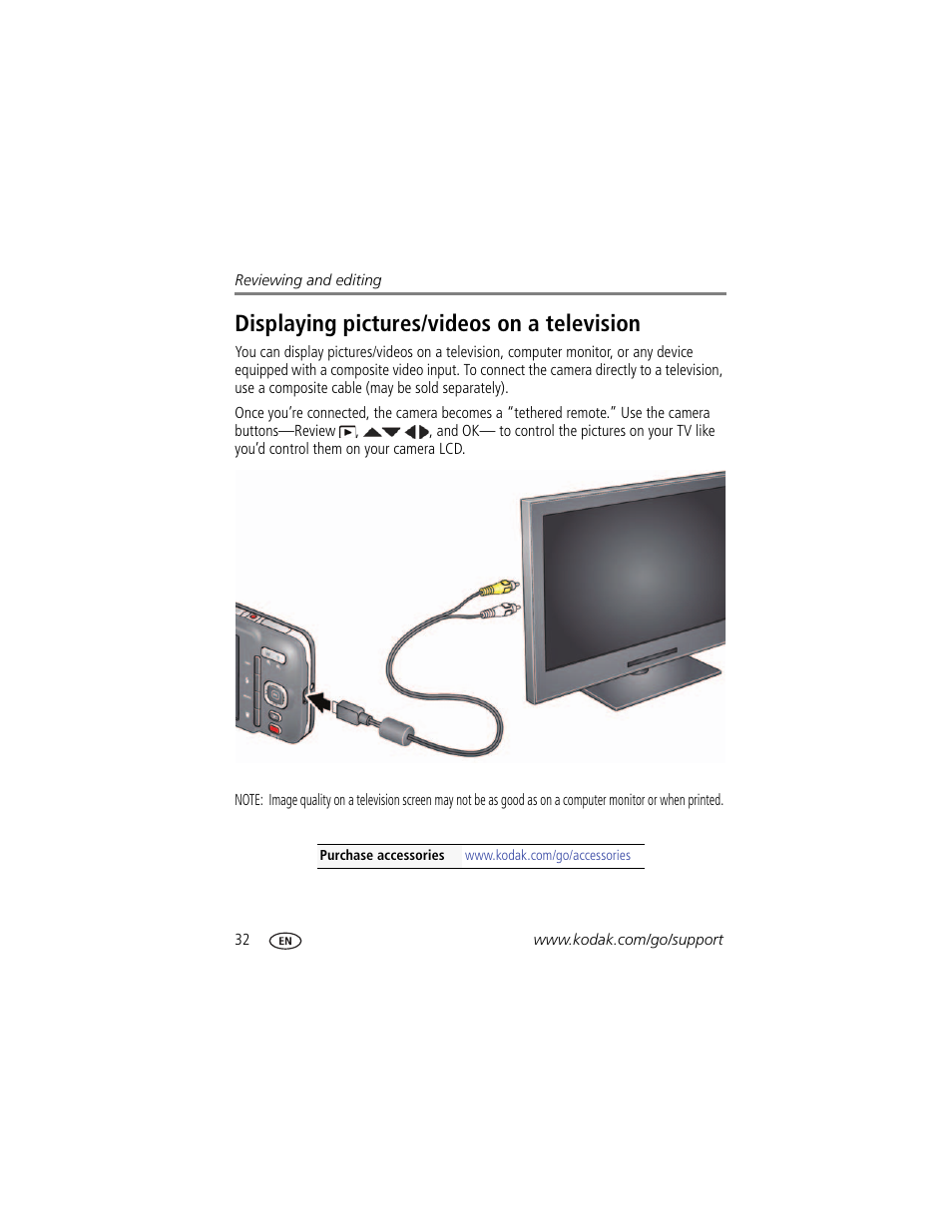 Displaying pictures/videos on a television | Kodak M583 User Manual | Page 38 / 70