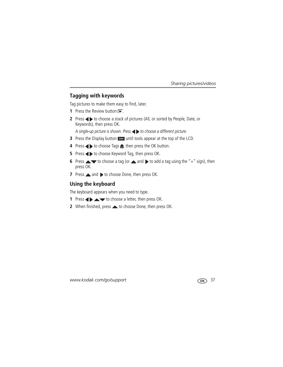 Using the keyboard | Kodak M583 User Manual | Page 43 / 70