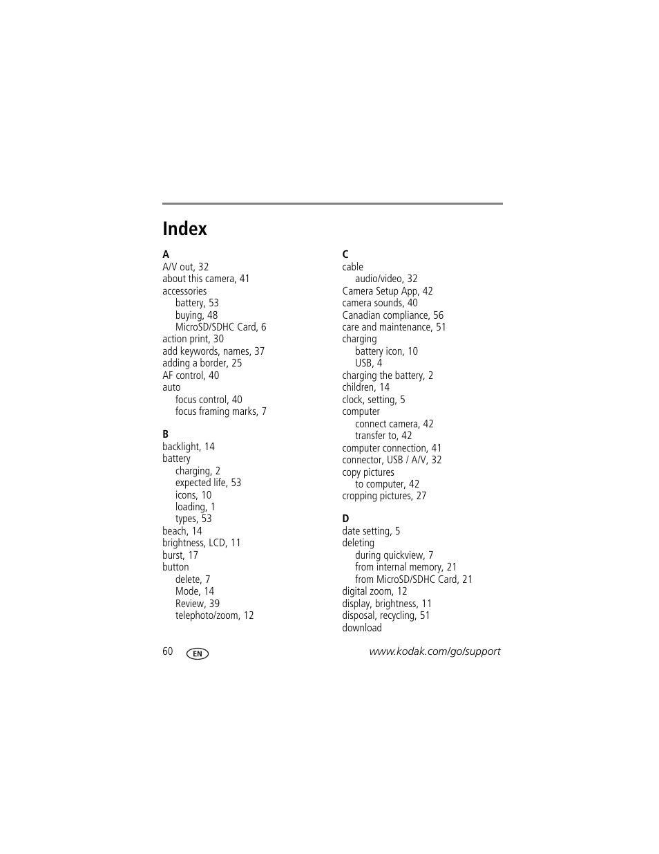 Index | Kodak M583 User Manual | Page 66 / 70