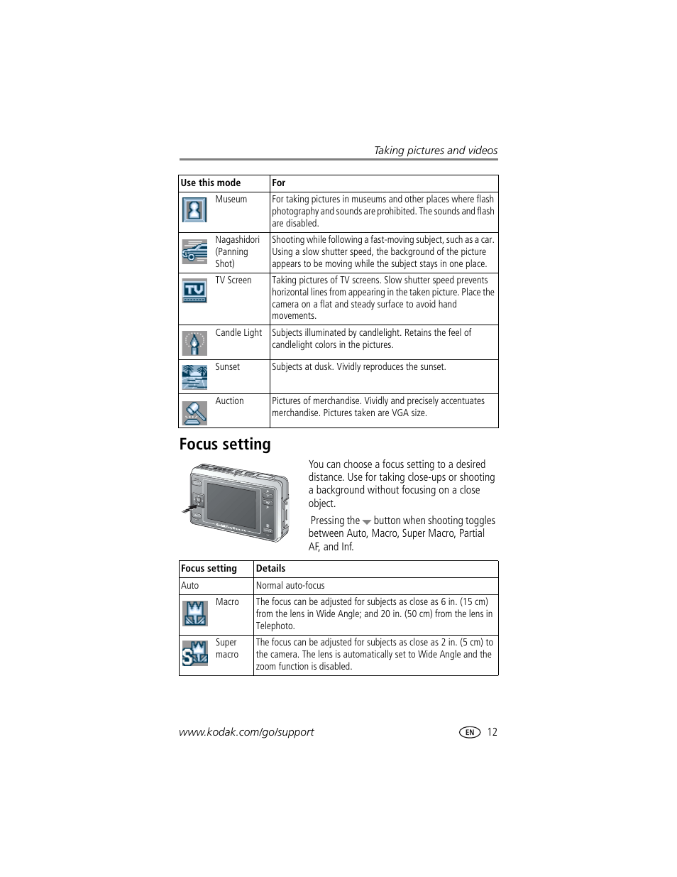 Focus setting | Kodak LS755 User Manual | Page 19 / 80