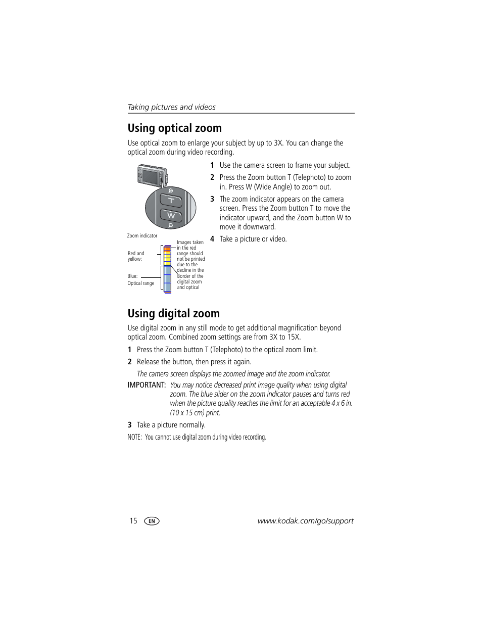 Using optical zoom, Using digital zoom, Using optical zoom using digital zoom | Kodak LS755 User Manual | Page 22 / 80