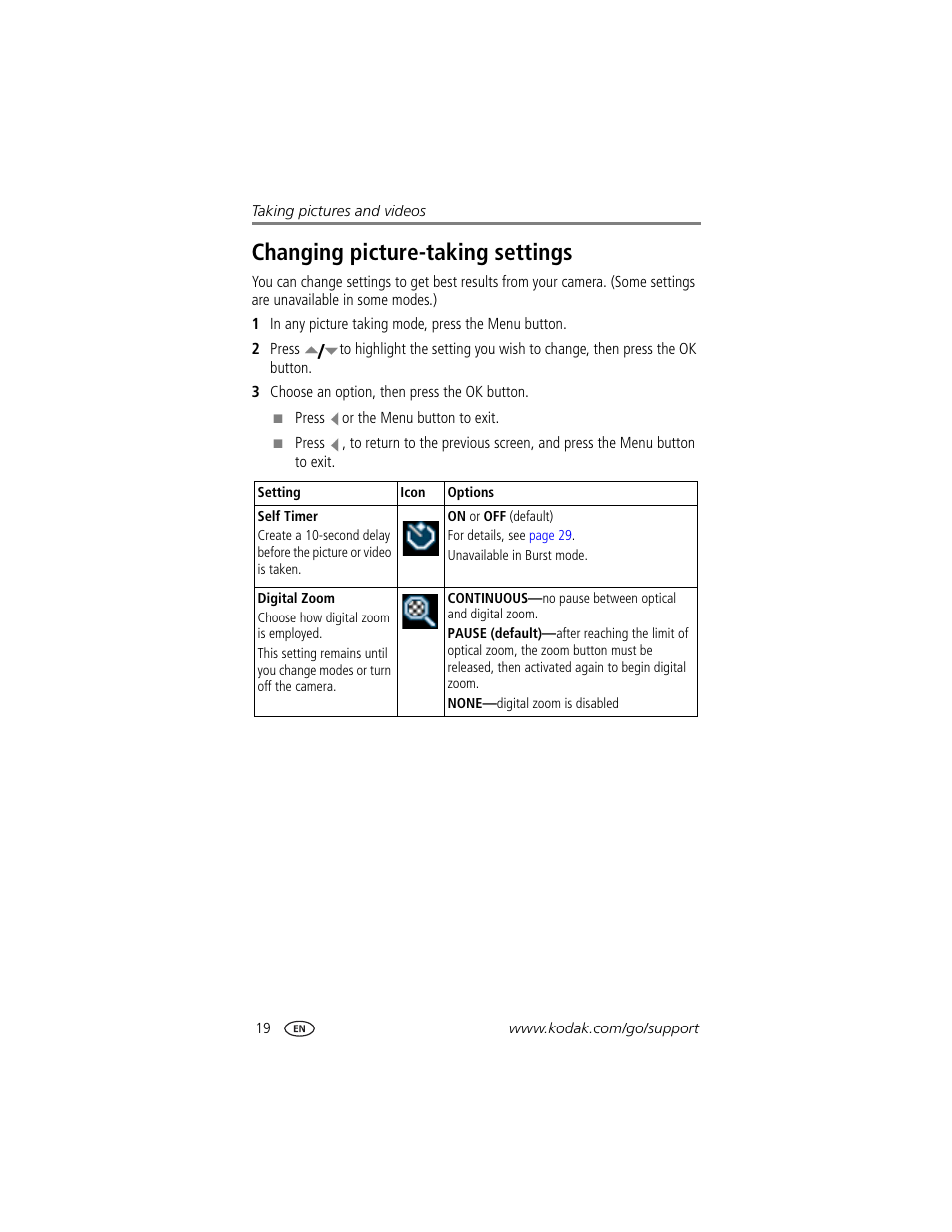 Changing picture-taking settings | Kodak LS755 User Manual | Page 26 / 80