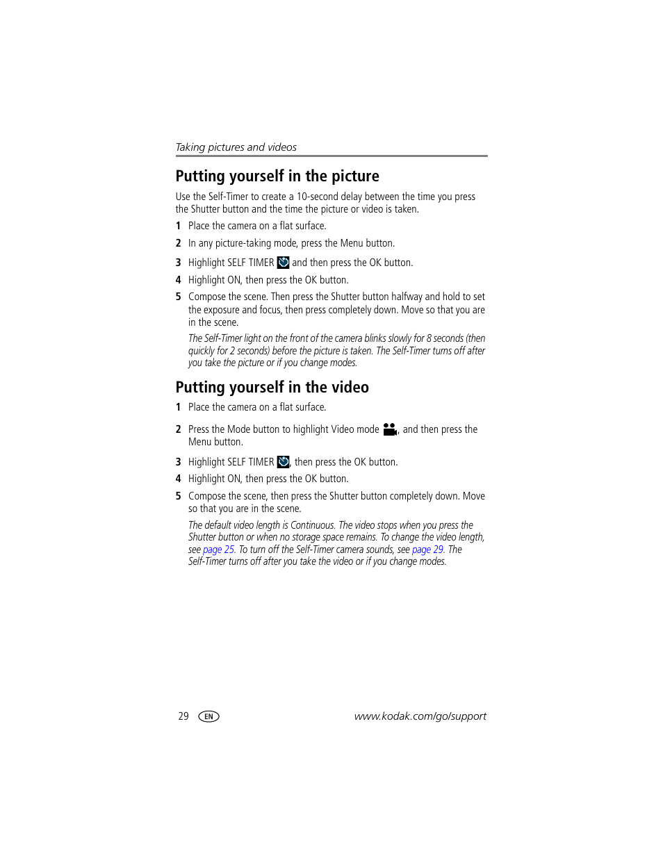 Putting yourself in the picture, Putting yourself in the video | Kodak LS755 User Manual | Page 36 / 80