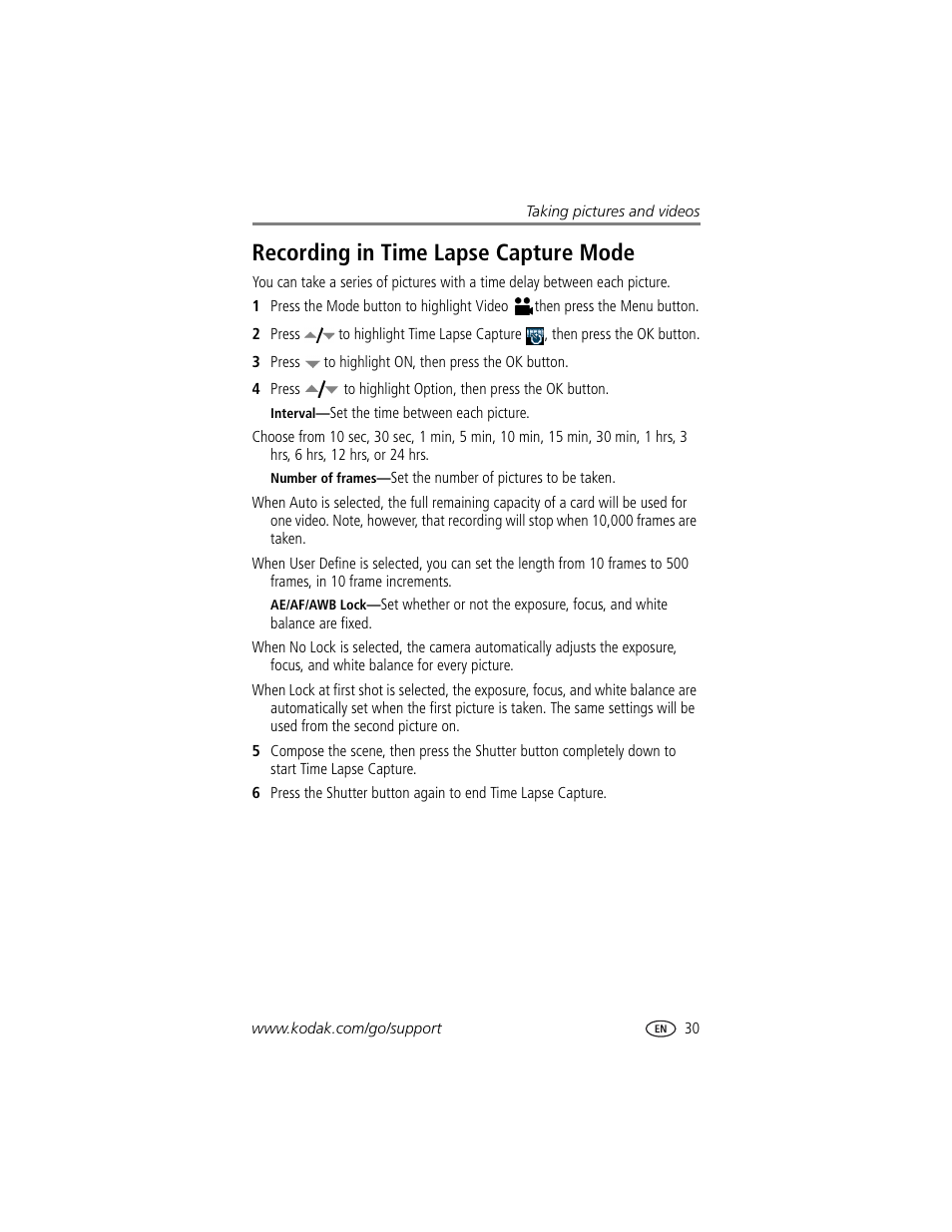 Recording in time lapse capture mode | Kodak LS755 User Manual | Page 37 / 80