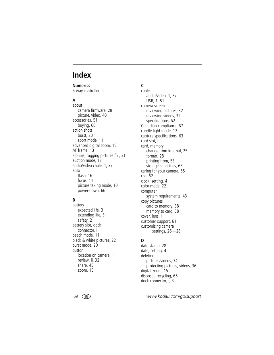 Index | Kodak LS755 User Manual | Page 76 / 80