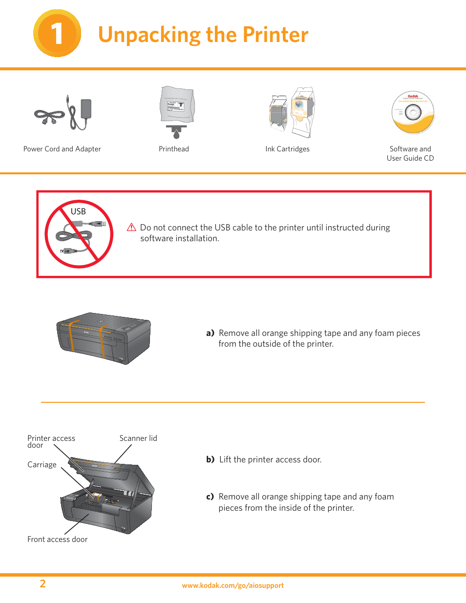 Unpacking the printer | Kodak ESP 3 User Manual | Page 2 / 16