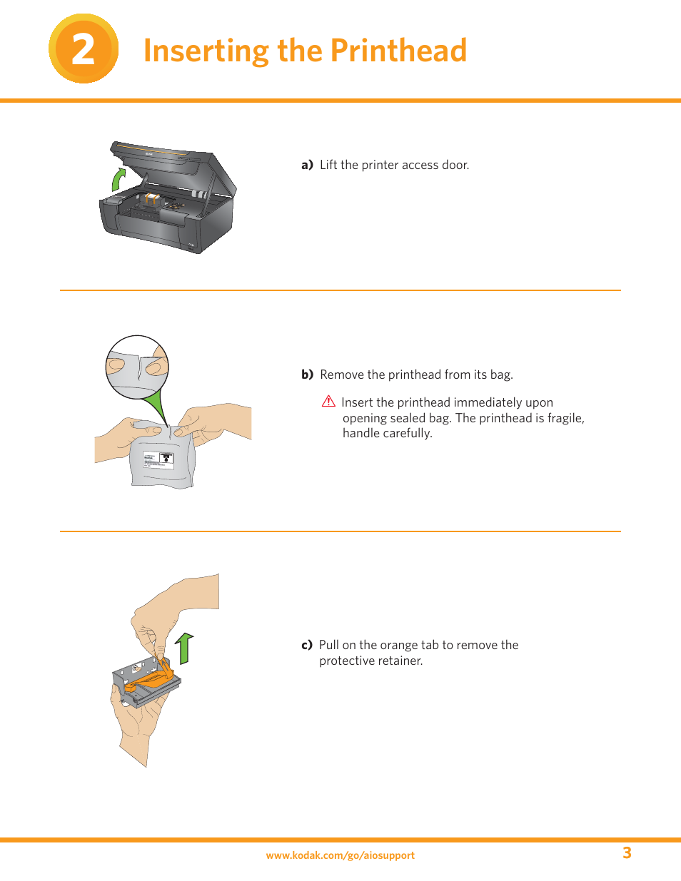 Inserting the printhead | Kodak ESP 3 User Manual | Page 3 / 16