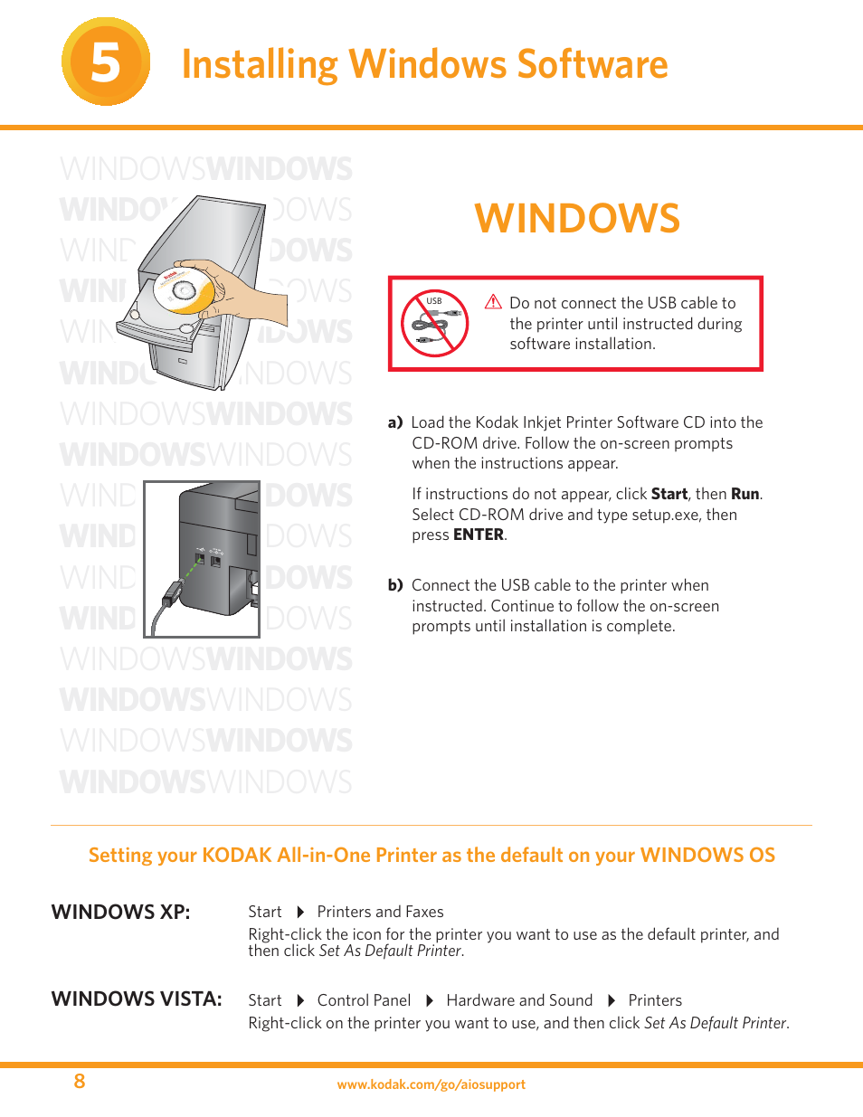 Installing windows software, Windows | Kodak ESP 3 User Manual | Page 8 / 16
