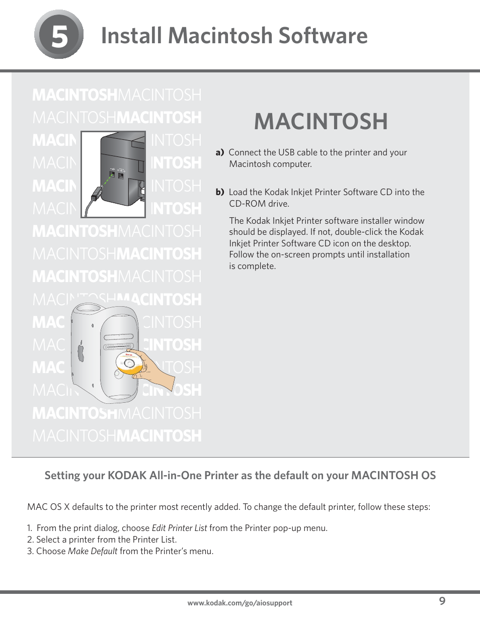 Install macintosh software, Macintosh | Kodak ESP 3 User Manual | Page 9 / 16
