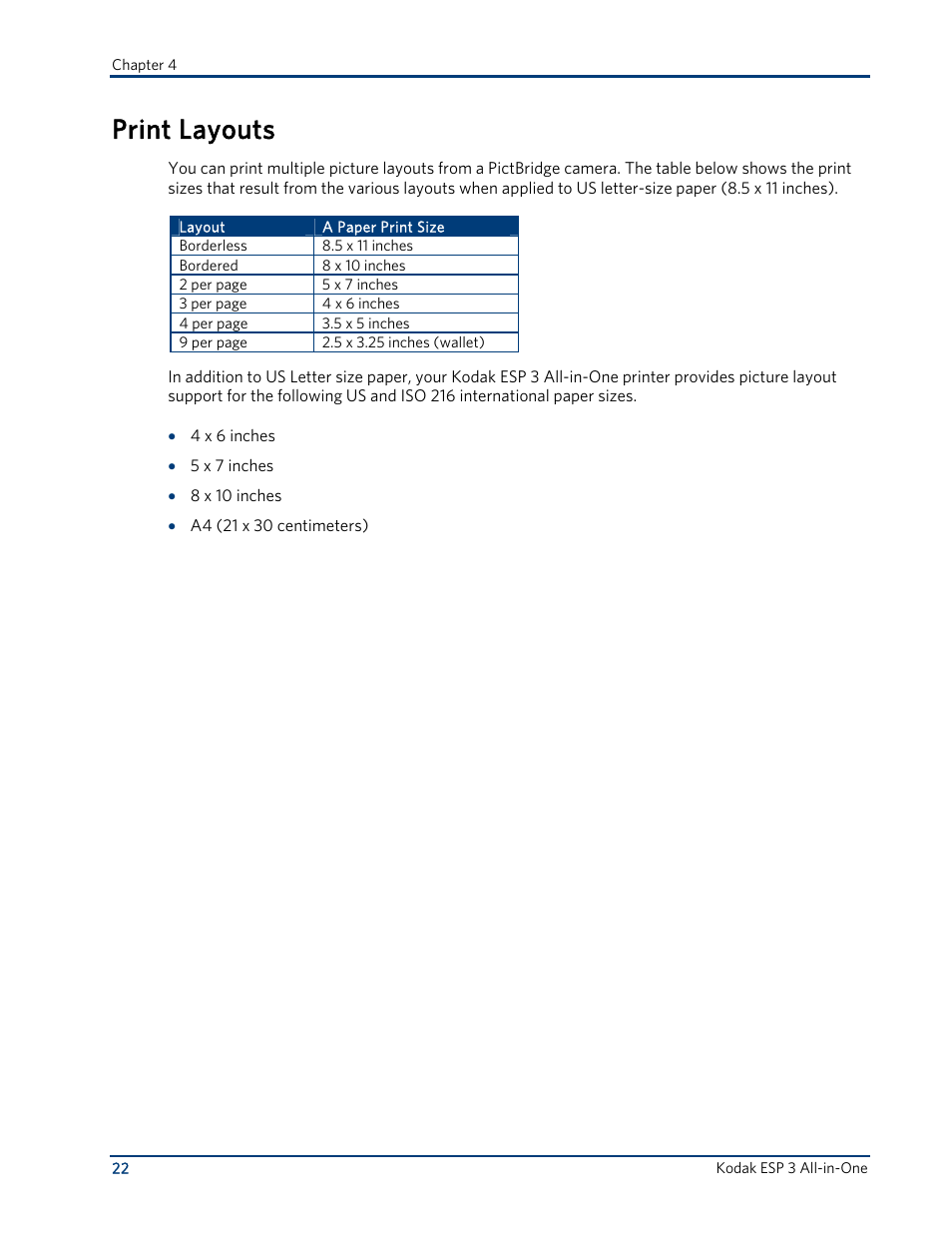 Print layouts | Kodak ESP 3 User Manual | Page 28 / 73