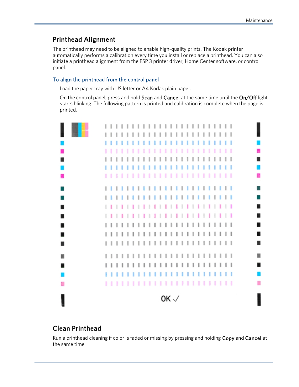 Printhead alignment, Clean printhead | Kodak ESP 3 User Manual | Page 45 / 73