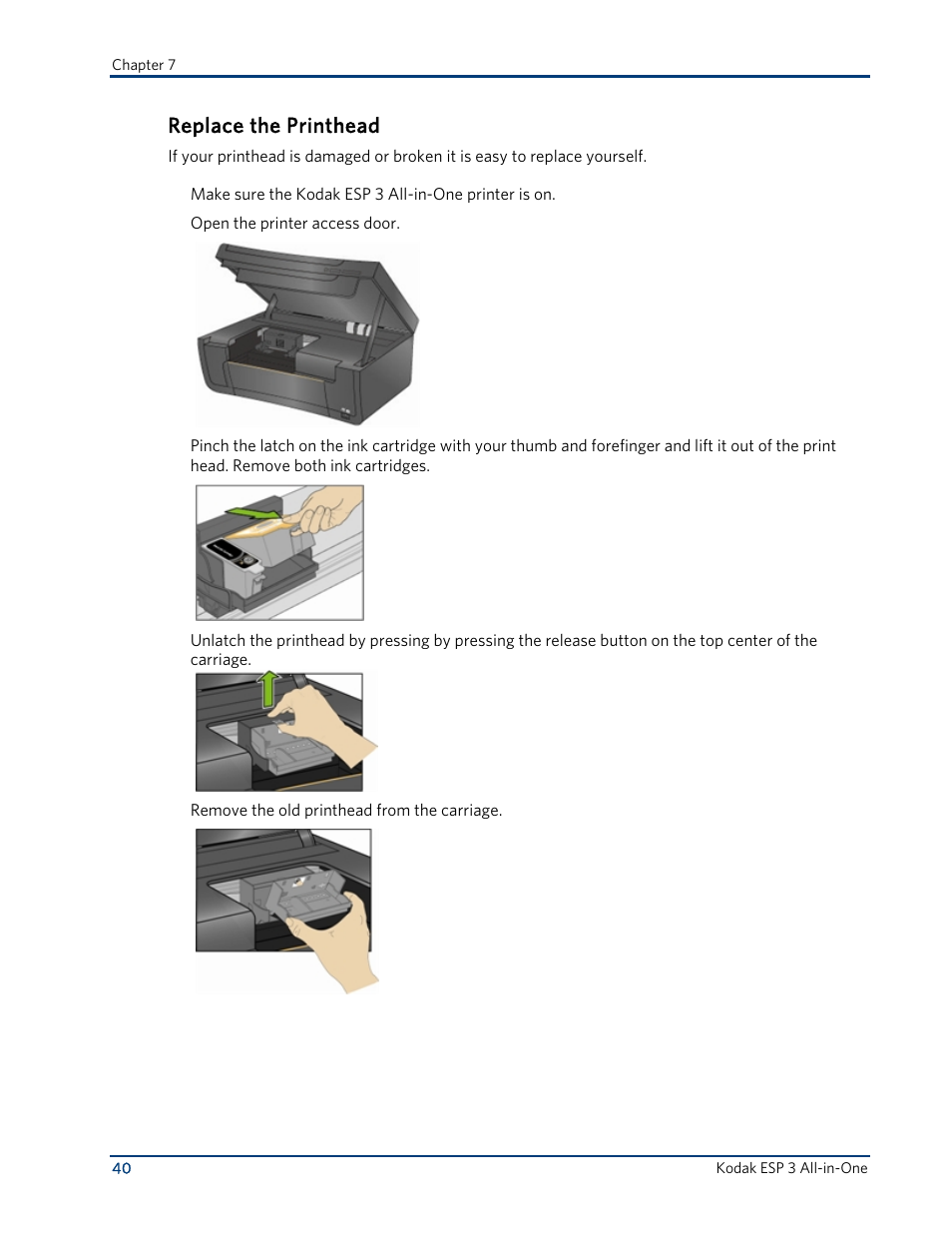 Replace the printhead | Kodak ESP 3 User Manual | Page 46 / 73