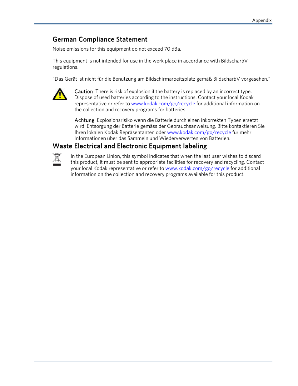 German compliance statement, Waste electrical and electronic equipment labeling | Kodak ESP 3 User Manual | Page 67 / 73