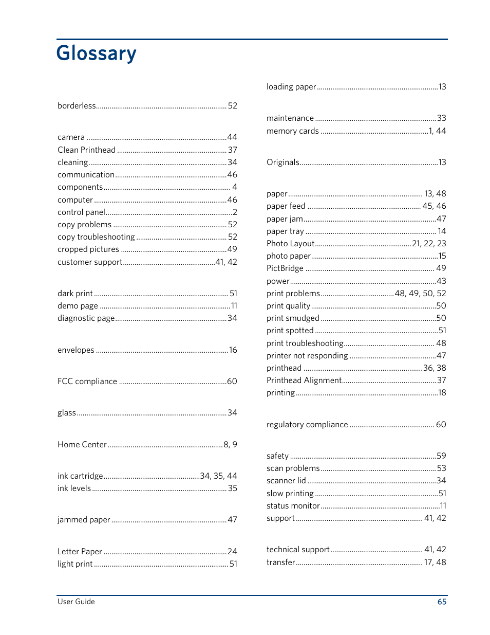 Index, Glossary | Kodak ESP 3 User Manual | Page 71 / 73