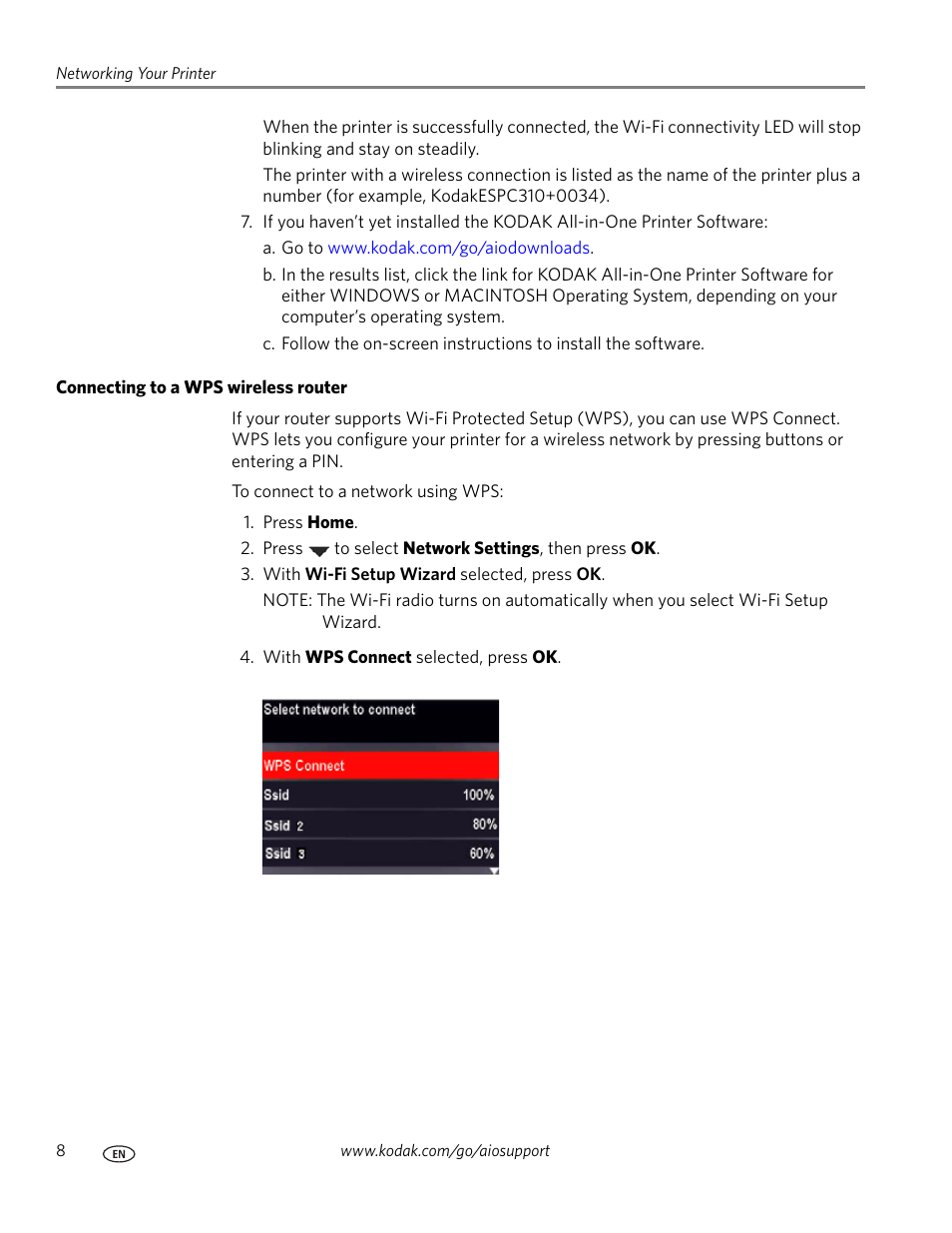 Connecting to a wps wireless router | Kodak ESP C310 User Manual | Page 14 / 94