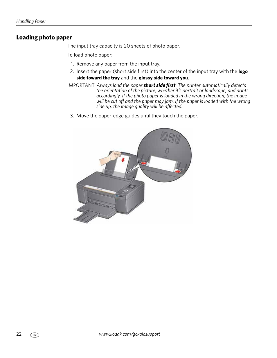 Loading photo paper | Kodak ESP C310 User Manual | Page 28 / 94