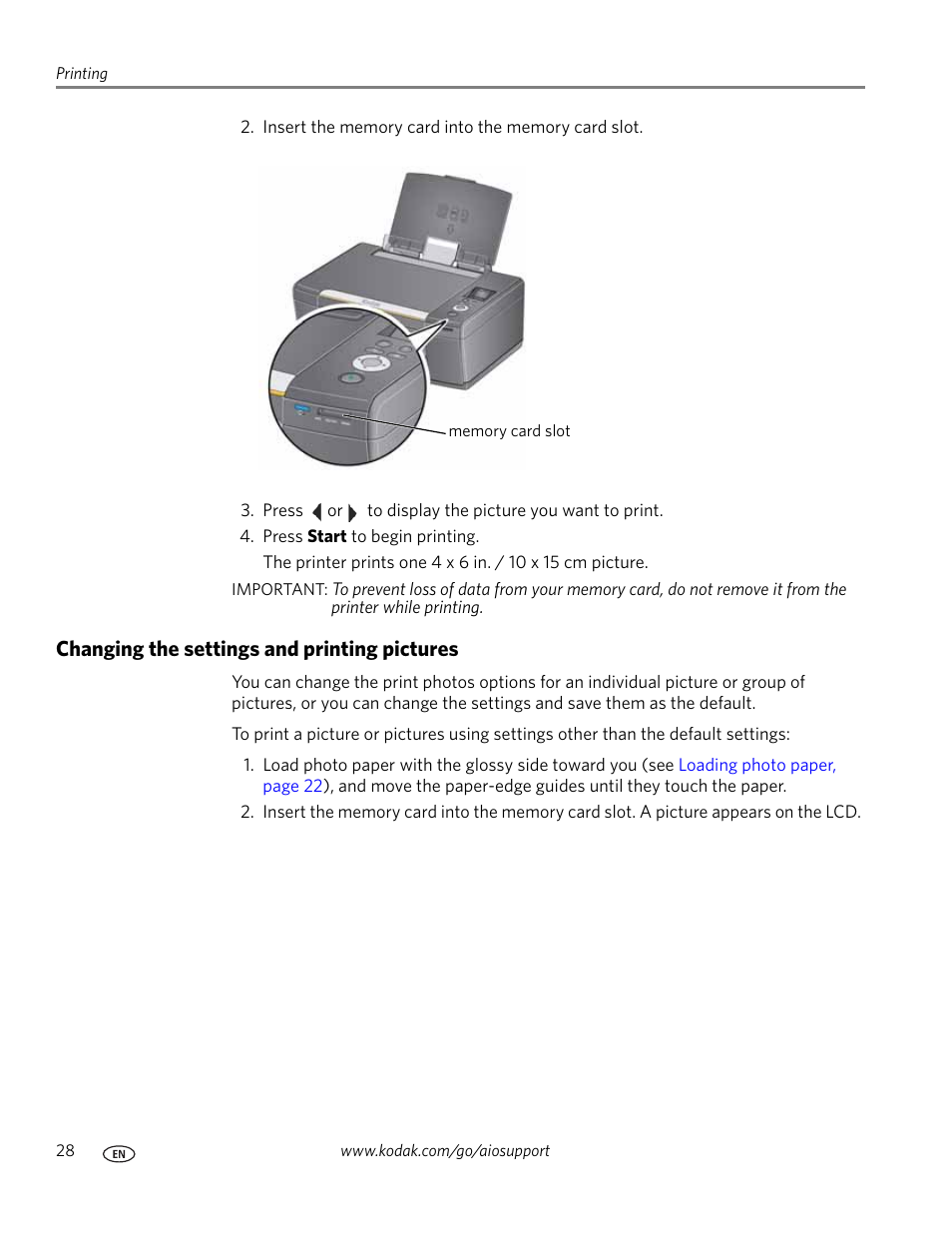 Changing the settings and printing pictures | Kodak ESP C310 User Manual | Page 34 / 94