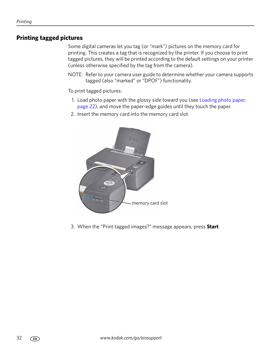 Printing tagged pictures | Kodak ESP C310 User Manual | Page 38 / 94