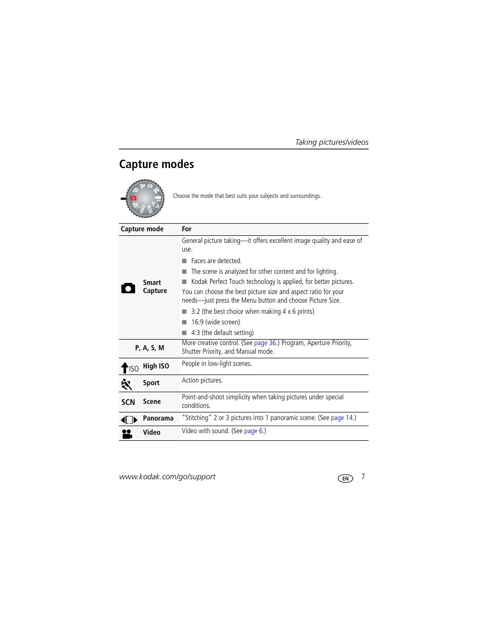Capture modes | Kodak Z1012 IS User Manual | Page 13 / 74
