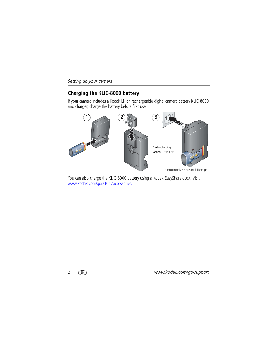 Charging the klic-8000 battery | Kodak Z1012 IS User Manual | Page 8 / 74