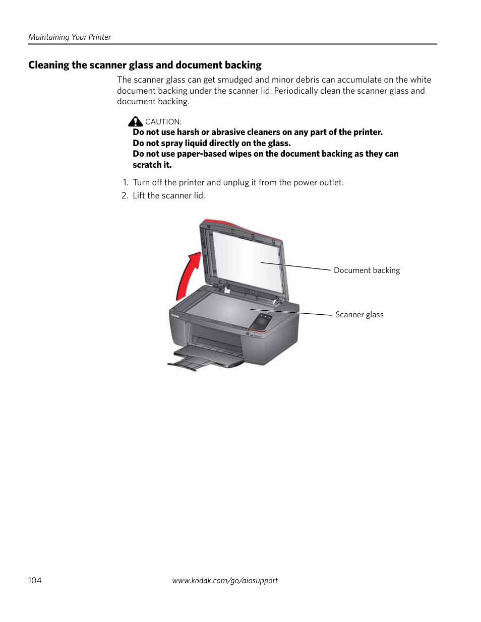 Cleaning the scanner glass and document backing | Kodak HERO 4.2 User Manual | Page 111 / 139