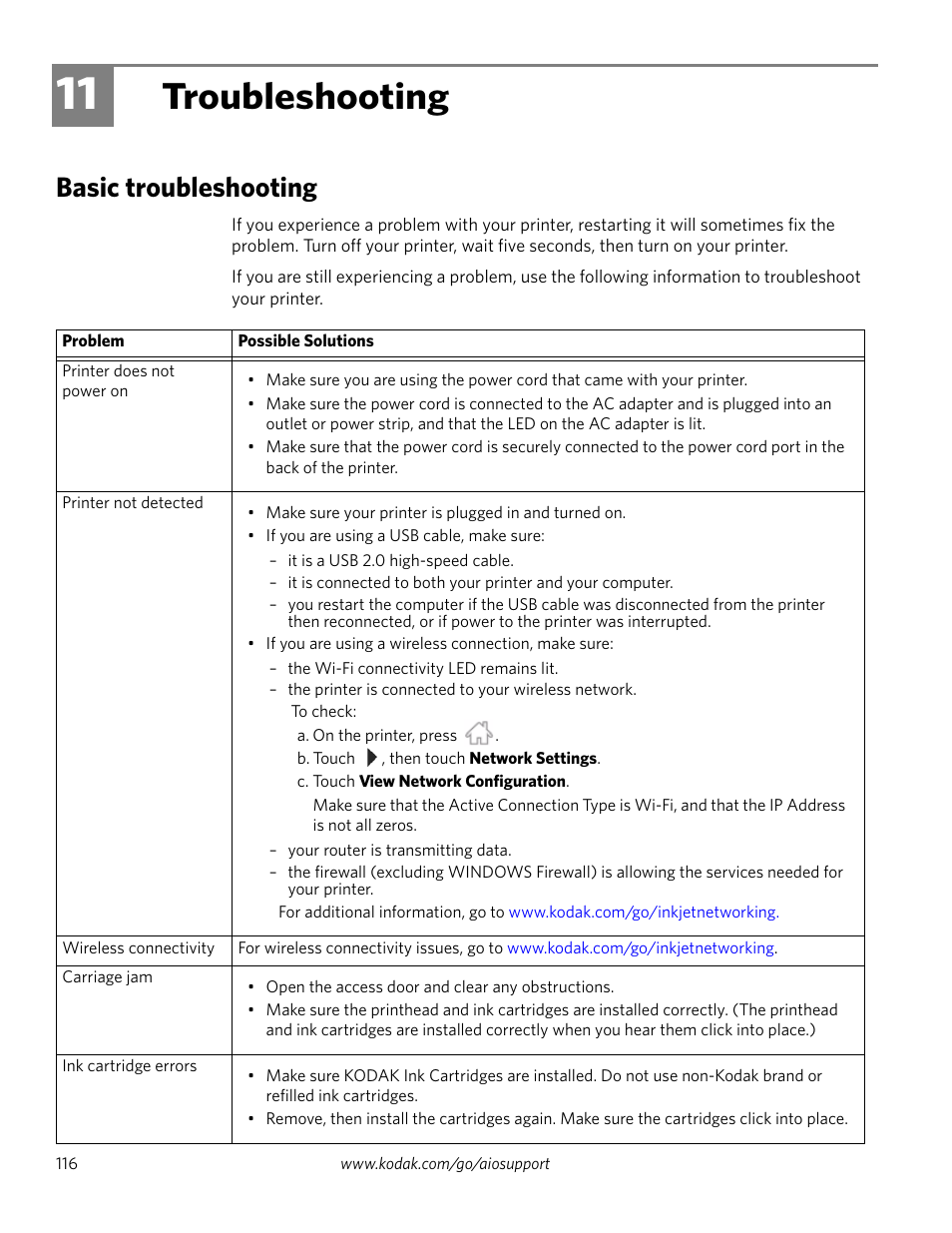 Troubleshooting, Basic troubleshooting, 11 troubleshooting | Kodak HERO 4.2 User Manual | Page 123 / 139