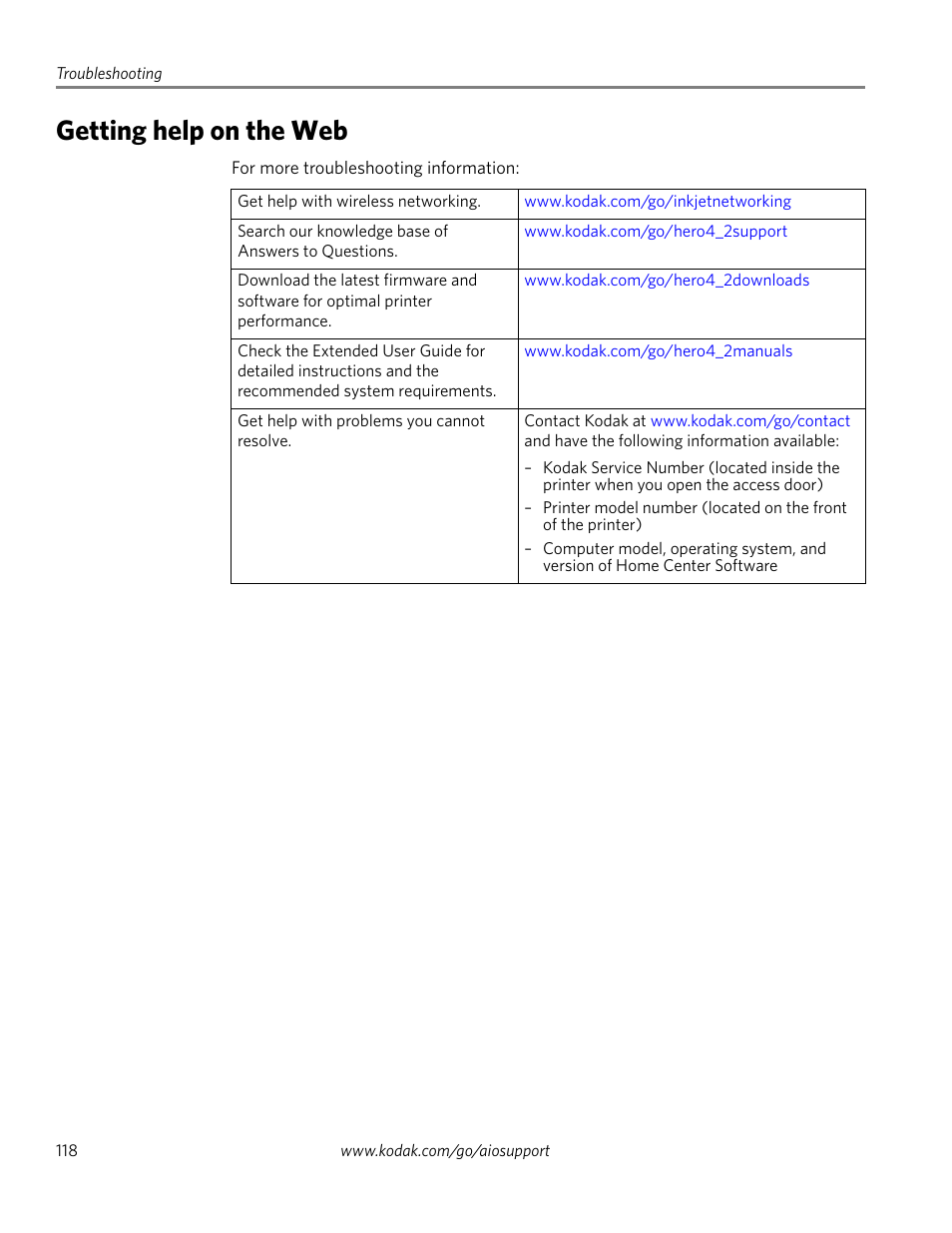 Getting help on the web | Kodak HERO 4.2 User Manual | Page 125 / 139