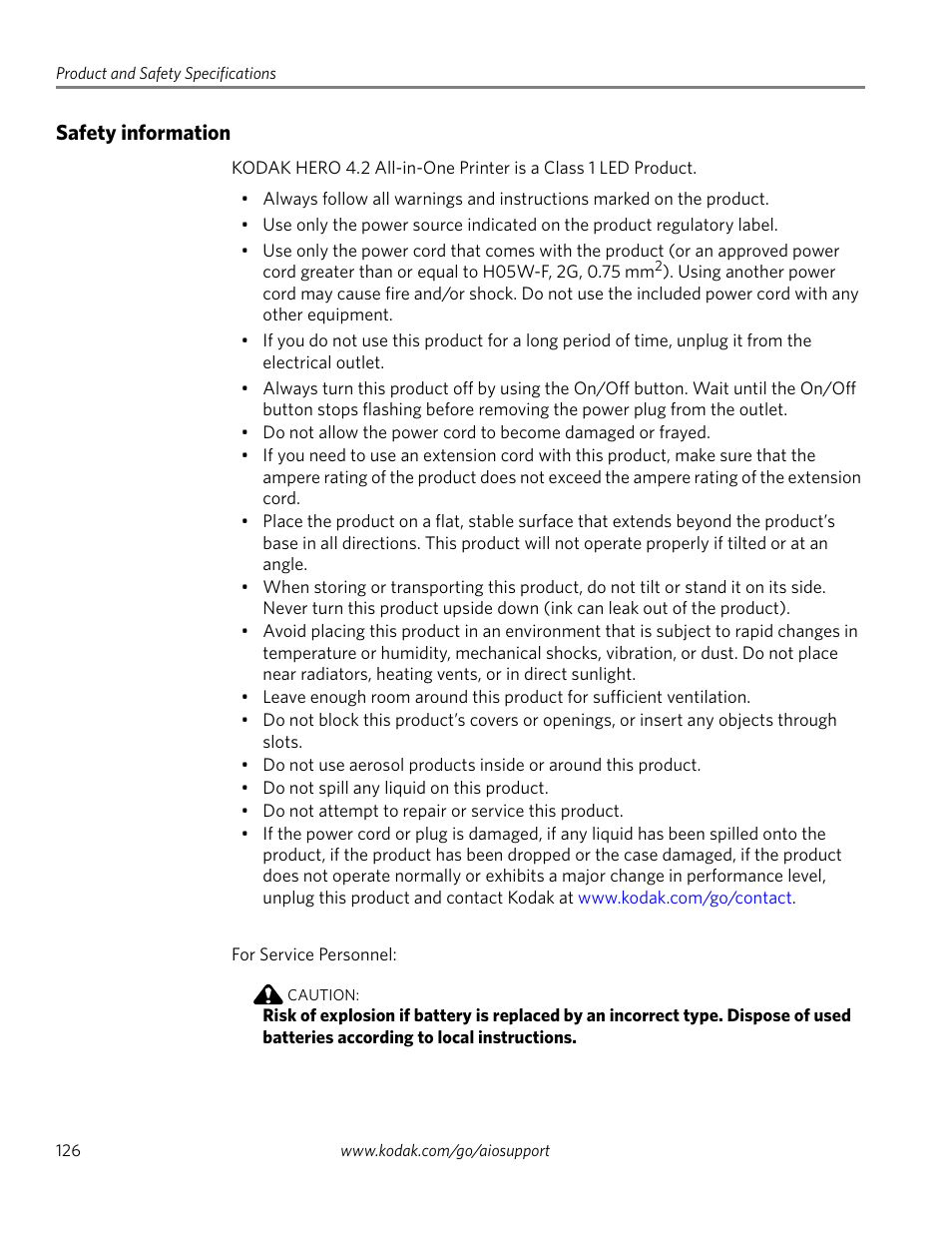 Safety information | Kodak HERO 4.2 User Manual | Page 133 / 139