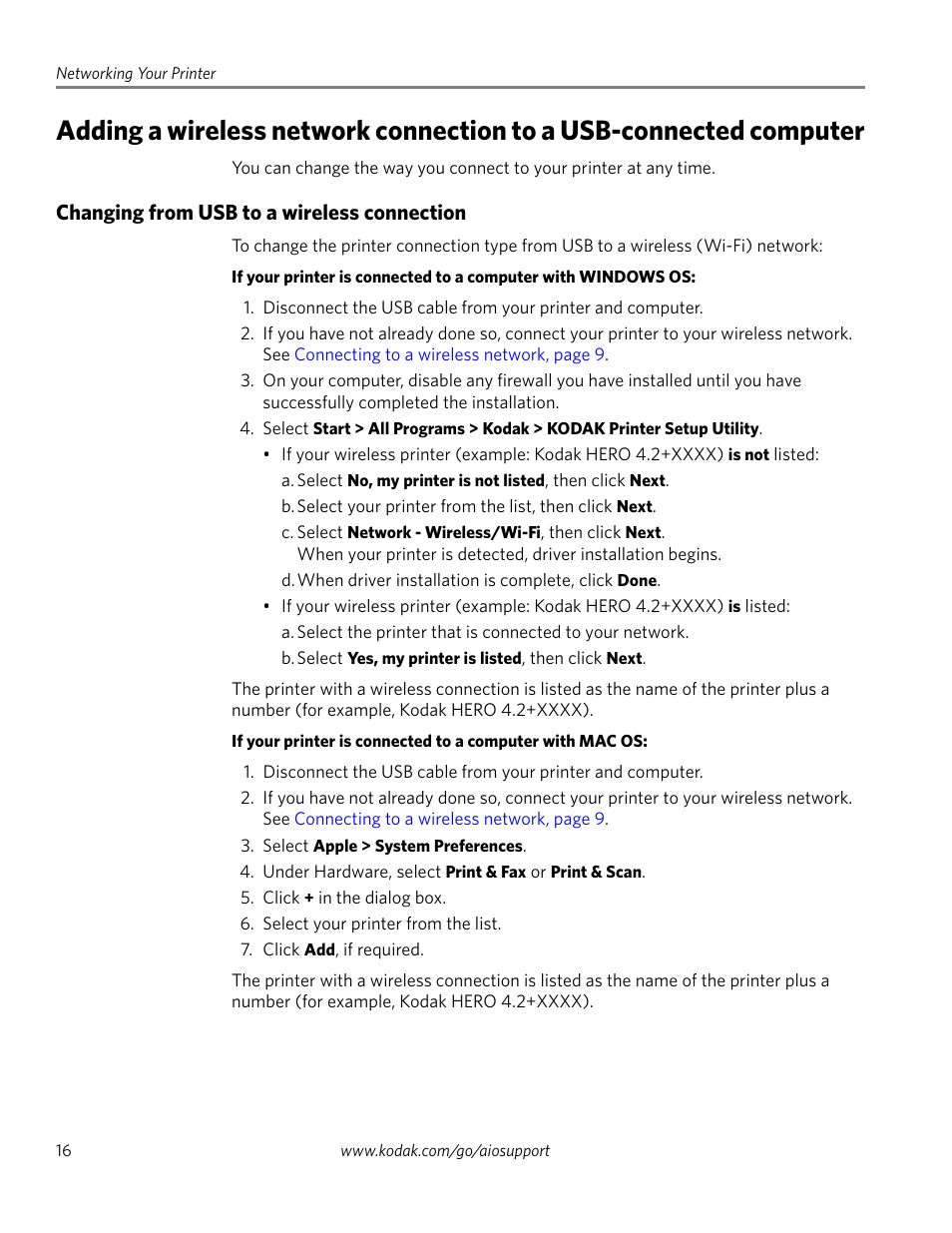 Changing from usb to a wireless connection | Kodak HERO 4.2 User Manual | Page 23 / 139