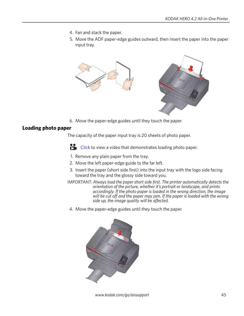 Loading photo paper | Kodak HERO 4.2 User Manual | Page 52 / 139