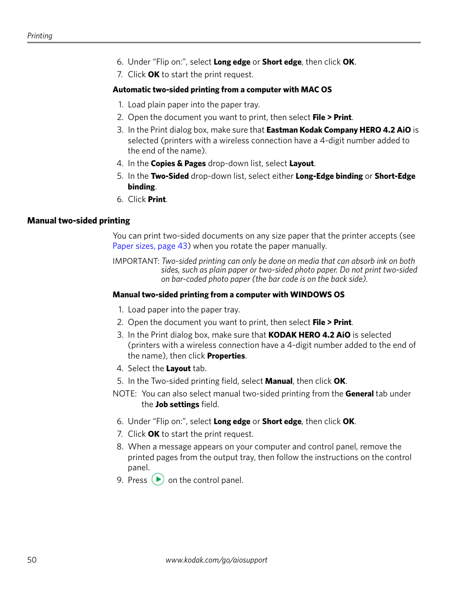 Manual two-sided printing | Kodak HERO 4.2 User Manual | Page 57 / 139