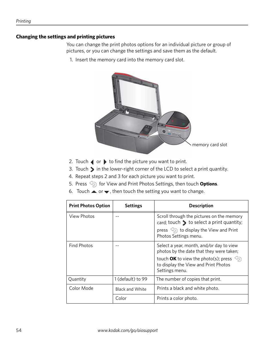 Changing the settings and printing pictures | Kodak HERO 4.2 User Manual | Page 61 / 139