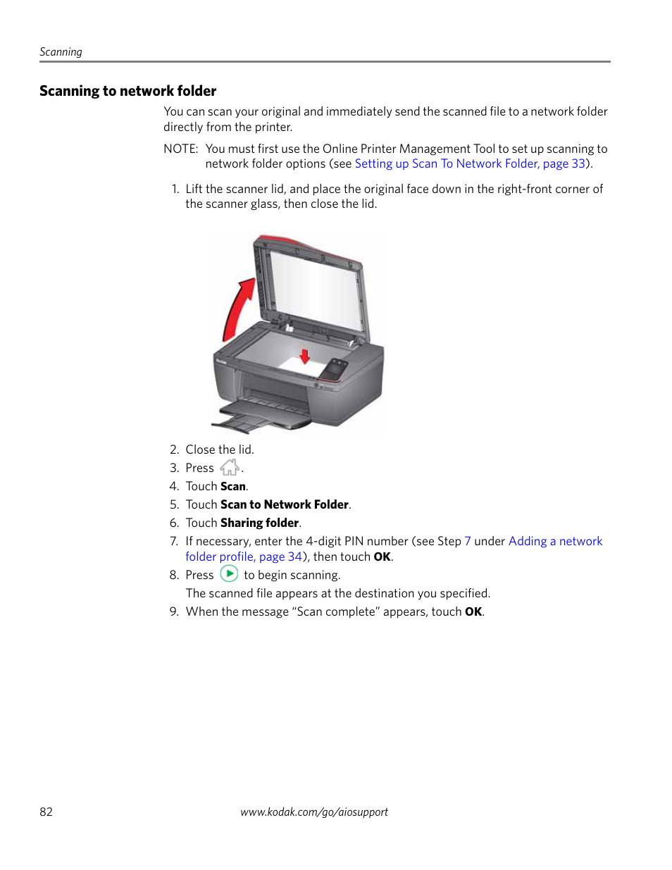 Scanning to network folder | Kodak HERO 4.2 User Manual | Page 89 / 139